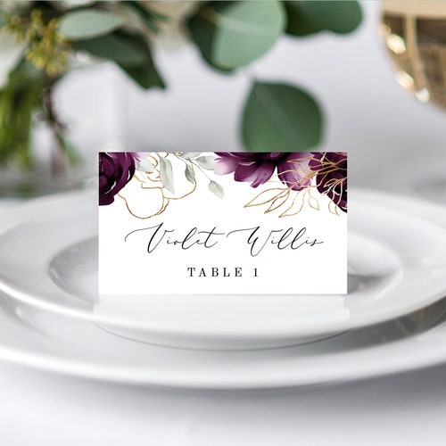 Purple Place Cards Printable INSTANT DOWNLOAD Wedding Name - Etsy