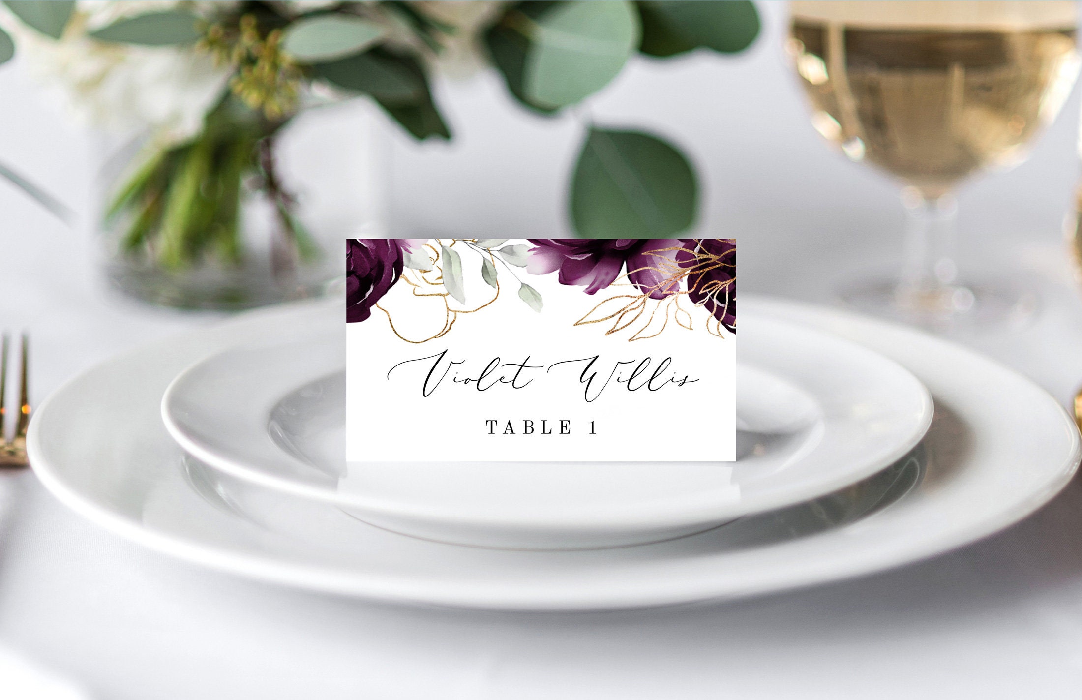 Purple Editable pdf Tent Wedding Name Cards DIY Printable Decorations Templett Odette Printable Place Cards INSTANT DOWNLOAD