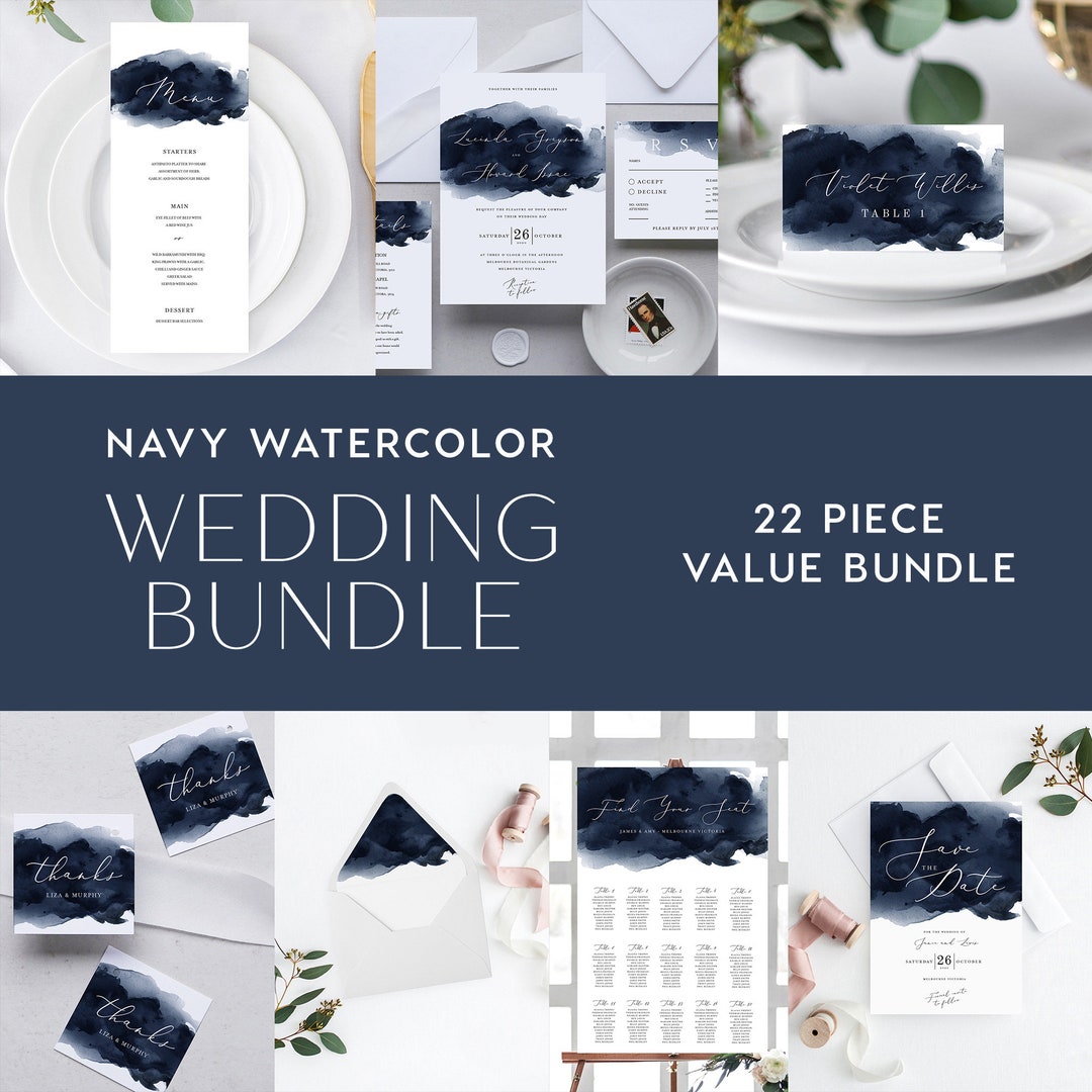 Navy Wedding Bundle INSTANT DOWNLOAD Template, DIY Wedding Templates ...