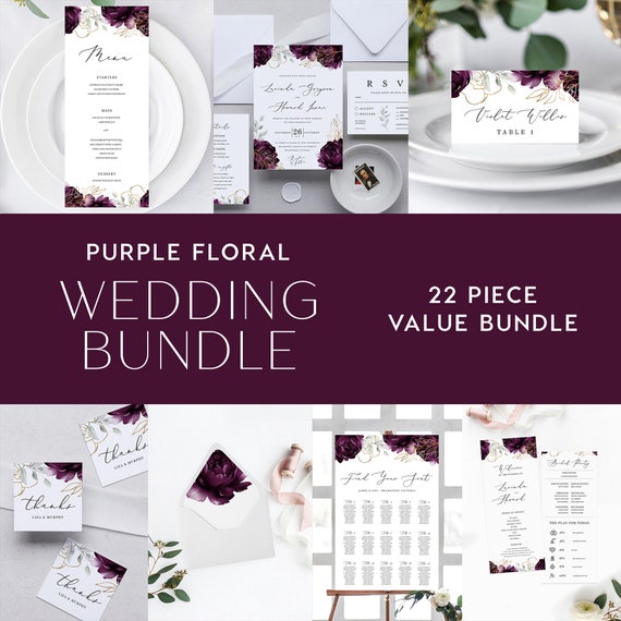 Purple Wedding Bundle INSTANT DOWNLOAD Template DIY Wedding - Etsy