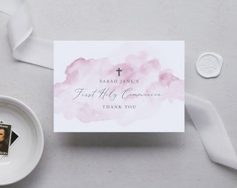 First Holy Communion Thank You Card INSTANT DOWNLOAD Favor Tag, Favour, Thanks Card , Templett, Christening, First Holy Communion, Baptism