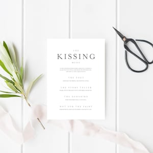 Kissing Menu INSTANT DOWNLOAD, Wedding Menu, DIY Printable Decorations, Templett, Editable pdf, Wedding Games, 5x7, Wedding Kisses Game