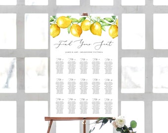 Lemons Seating Chart, INSTANT DOWNLOAD Portrait, Sign, Signage, Table Poster, Seating Plan, Table Layout, Leaves, Fruit - INSW002