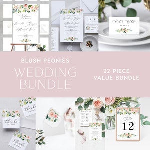 Blush Wedding Bundle INSTANT DOWNLOAD template download, DIY wedding templates, Calligraphy wedding, Templett, Peonies, INSW005