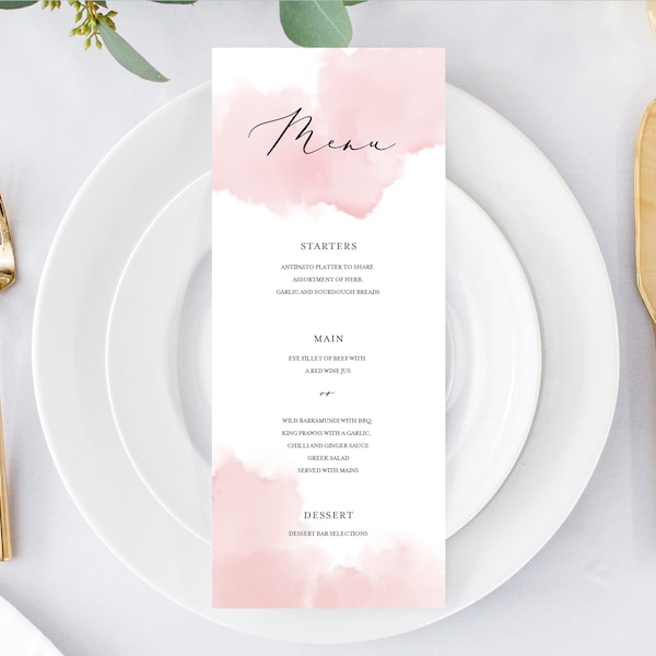 Dusty Pink Menu Imprimable INSTANT DOWNLOAD Wedding Menu, DIY Printable Decorations, Templett, Editable pdf, Food Menu Dinner Menu, INSW024