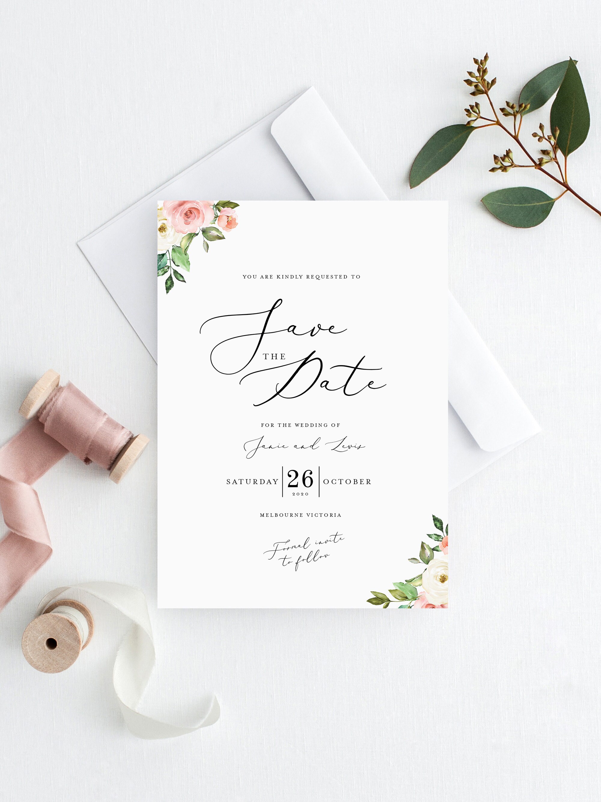 Roses Save the Date INSTANT DOWNLOAD Printable Save the Date - Etsy UK
