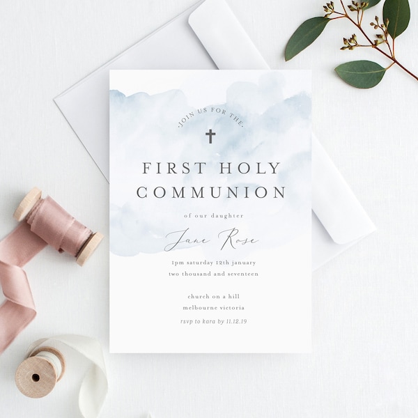 Simple First Holy Communion Invite INSTANT DOWNLOAD First Communion for a Girl, For a Boy, First Holy Communion Invitation, Christening