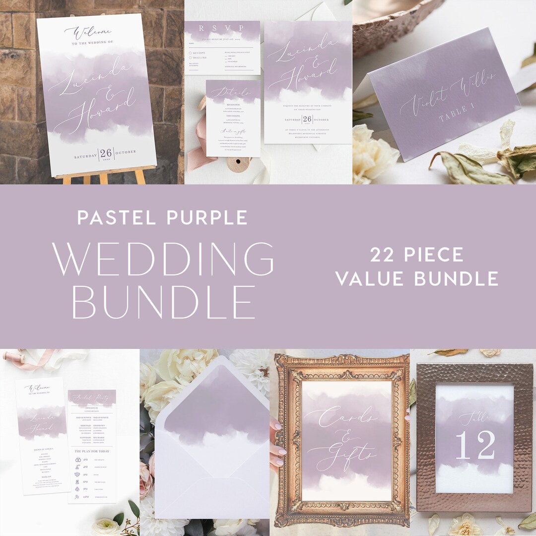 Pastel Purple Wedding Bundle INSTANT DOWNLOAD Template, DIY Wedding