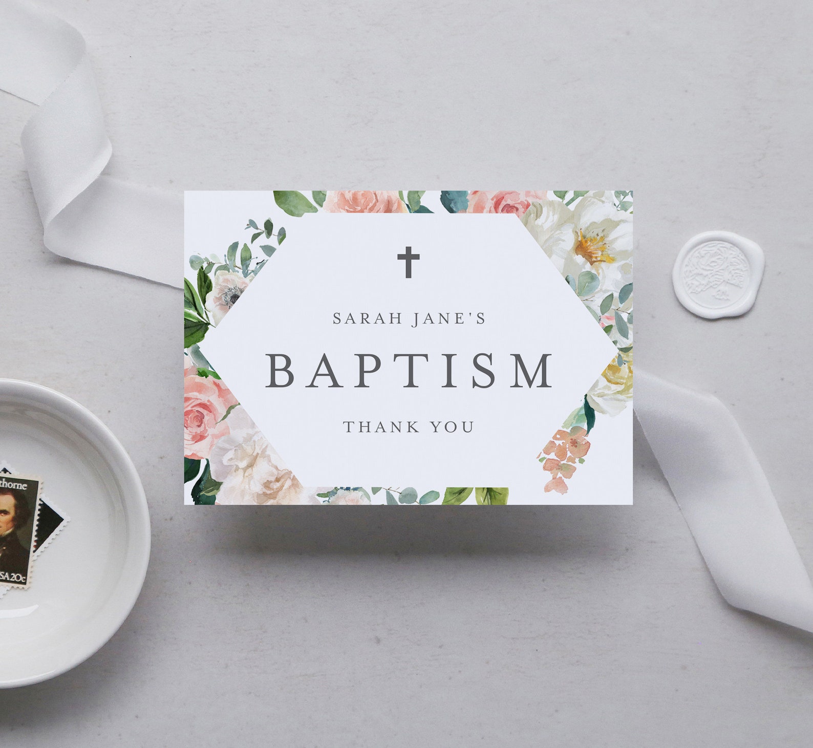 Baptism Thank You Card INSTANT DOWNLOAD Favor Tag Favour Etsy