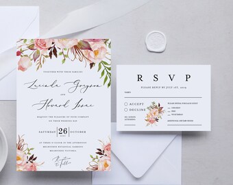 Editable Wedding Invitation Set Template, Simple, Rustic, White INSTANT DOWNLOAD, Printable Invite, RSVP Card, Templett INSW012