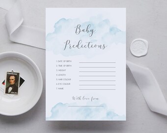 Baby Shower Games INSTANT DOWNLOAD Baby Predictions, Guessing Game, Games Printable, Boy Girl Baby shower games Blank Game Cards, Blue