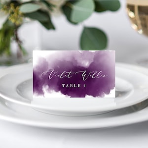Purple Place Cards Printable INSTANT DOWNLOAD, Wedding Name Cards, DIY Printable Decorations ...