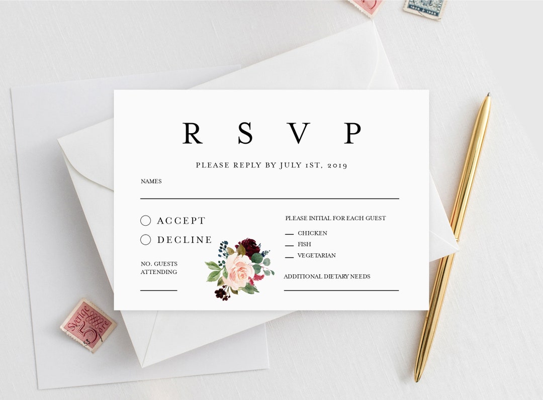 Rsvp Card Printable INSTANT DOWNLOAD, Wedding Rsvp Card, DIY Printable ...