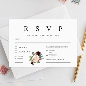 Rsvp Card Printable INSTANT DOWNLOAD, Wedding Rsvp Card, DIY Printable ...