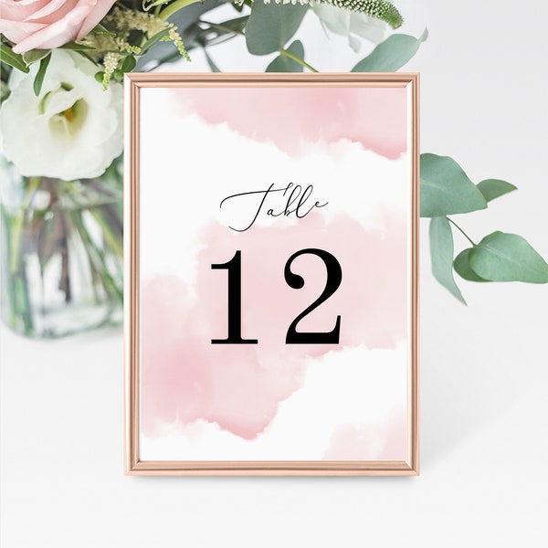 Blush Pink Table Numbers 5x7" INSTANT DOWNLOAD, Printable Wedding Table Numbers, DIY Printable Decorations, Templett, Editable, INSW024