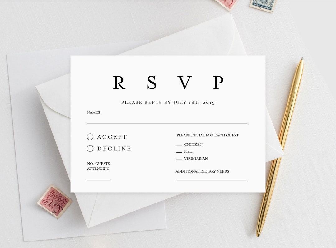 Rsvp Card Printable INSTANT DOWNLOAD, Wedding Rsvp Card, DIY Printable ...