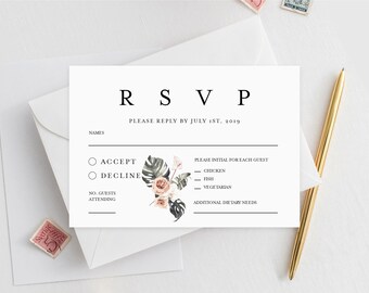 Rsvp Karte druckbare INSTANT DOWNLOAD, Hochzeit Rsvp Karte, DIY druckbare Einladung, Templett, bearbeitbare pdf, Hochzeit Invite Insert INSW017