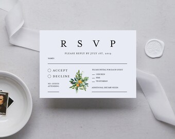 Rsvp Card Printable INSTANT DOWNLOAD, Wedding Rsvp Card, DIY Printable Invitation, Templett, Editable pdf, Wedding Invite Insert INSW001