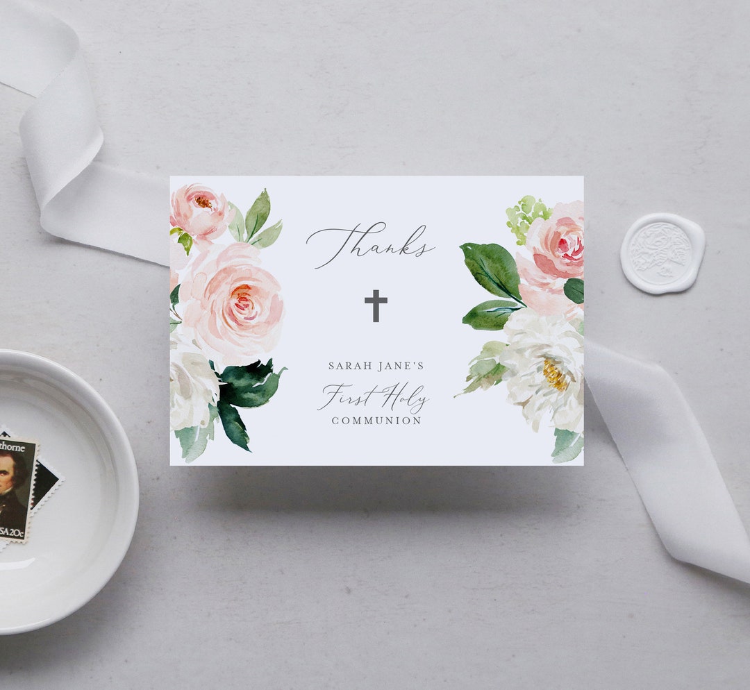 First Holy Communion Thank You Card INSTANT DOWNLOAD Favor Tag, Favour, Thanks Card , Templett