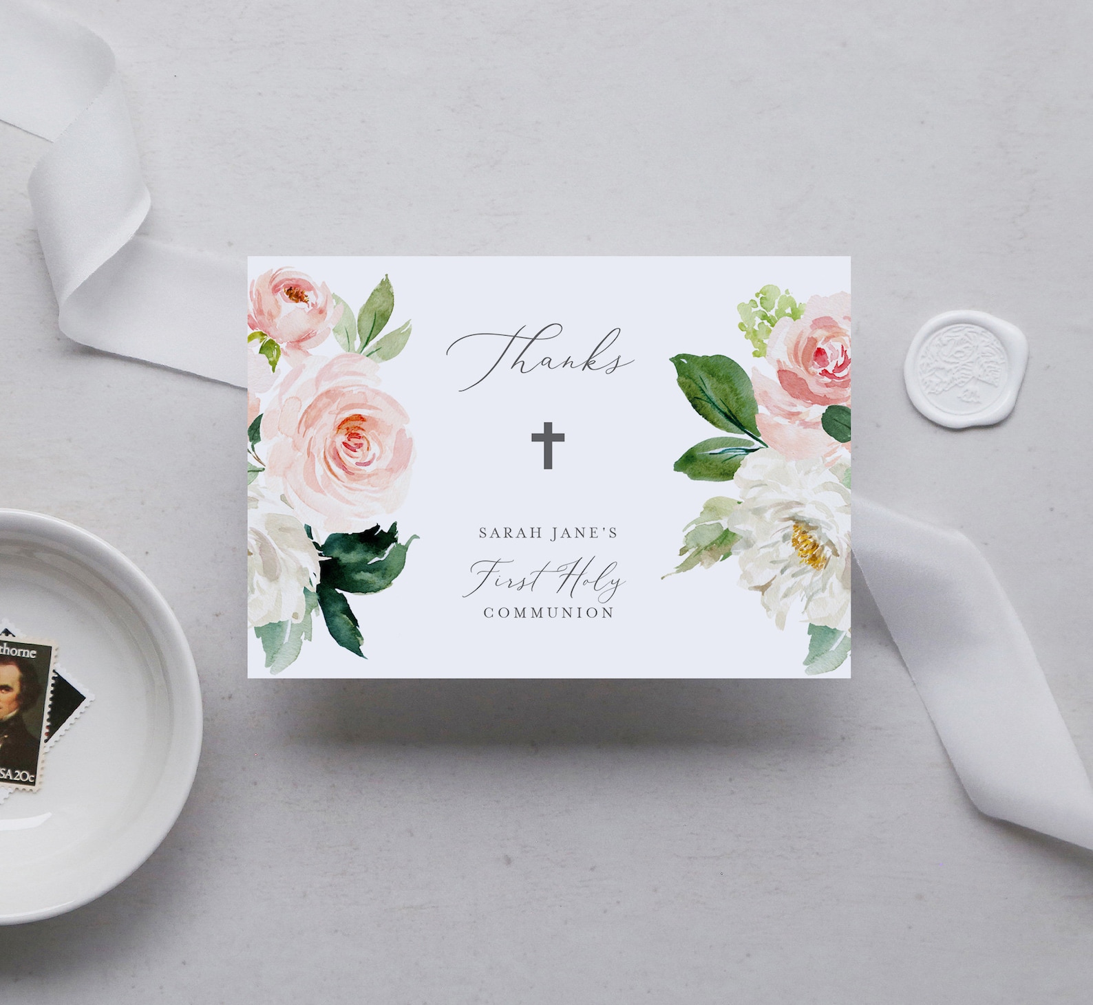 First Holy Communion Thank You Card INSTANT DOWNLOAD Favor Etsy