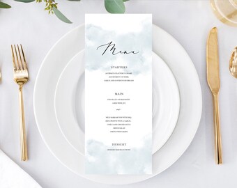 Dusty Blue Menu Printable INSTANT DOWNLOAD Wedding Menu, DIY Printable Decorations, Templett, Editable pdf, Food Menu Dinner Menu, INSW023