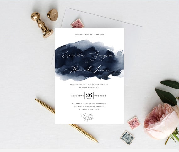 Navy Wedding Invite INSTANT DOWNLOAD Template PDF Printable | Etsy
