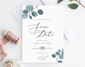 Save the Date, Eucalyptus INSTANT DOWNLOAD, Printable Save the Date, Announcer, Save the Date Template, Templett - INSW004