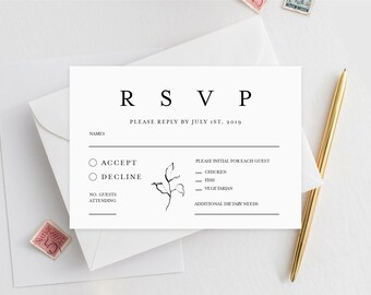 Rsvp Card Printable INSTANT DOWNLOAD, Wedding Rsvp Card, DIY Printable Invitation, Templett, Editable pdf, Wedding Invite Insert INSW019