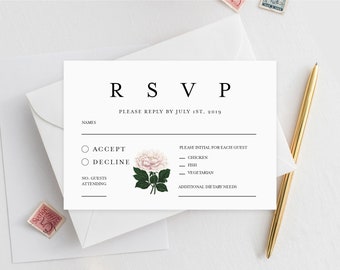 Rsvp Karte druckbare INSTANT DOWNLOAD, Hochzeit Rsvp Karte, DIY druckbare Einladung, Templett, bearbeitbare pdf, Hochzeit Invite Insert INSW018