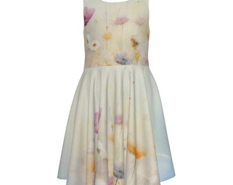 Kid's Sleeveless Vest Dress Floral on Pale Yellow