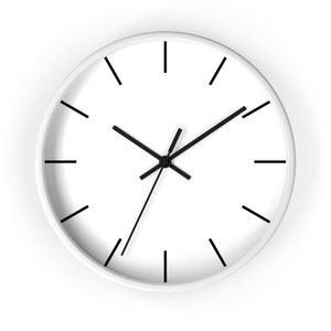 Wall Clock | Solid White Design - Black - White - Circle Shape - 10 inches - Quiet No-Tick Continuous Sweep