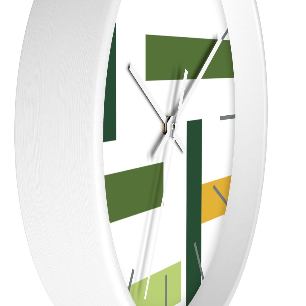 Wall Clock Rectangular Design Green Gold White Black Etsy UK