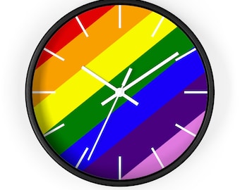 Wall Clock | Rainbow Design - White - Black - Circle Shape - 10 inches - Quiet No-Tick Continuous Sweep