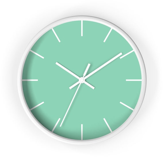 Wall Clock Seafoam Green Solid Design Seafoam White Black Circle