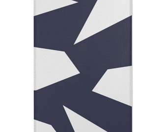 Area Rug | Gem Design Dark Blue and White - Polyester Chenille - Low Profile - Washable
