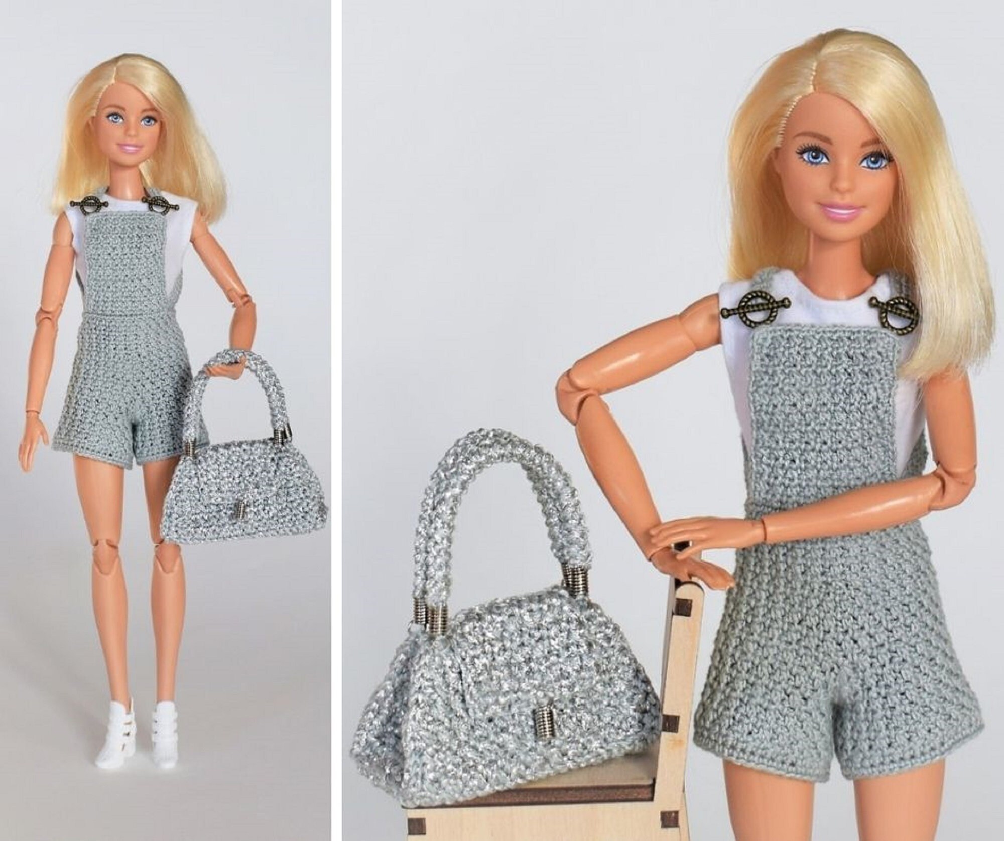 Vintage overalls and bag Barbie doll pattern / crochet Etsy