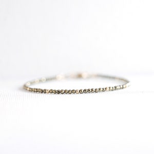 Pyrite Bracelet for Women, Dainty Beaded Bracelet, Gold Filled, Sterling Silver