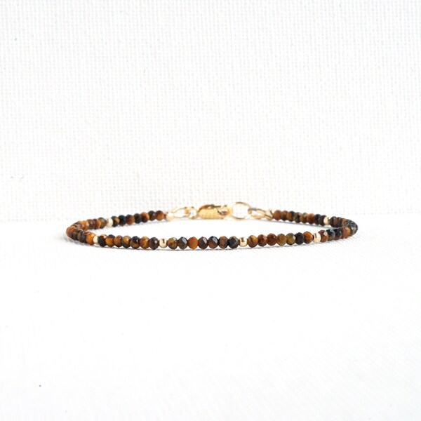 Tiger's Eye Bracelet Woman, Dainty, Gold Filled, Sterling Silver,