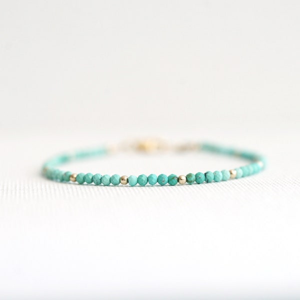 Turquoise Bracelet Dainty Beaded Natural Genuine Gemstone, Gold Filled, Sterling Silver