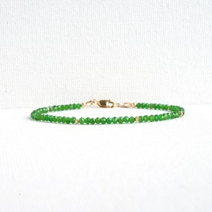 Chrome Diopside Dainty Bracelet for Women, Gold Filled, Sterling Silver