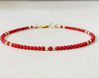 Coral Jewellery. Scarlet Rose Ruby Red Bracelet Natural Red Coral Heavy Gemstone Beaded Handmade Band Bracelet