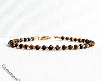 Handmade Tiger's Eye Bracelet: Dainty Gemstone, Gold Filled or Sterling Silver