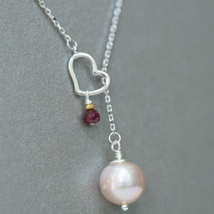 Pink Edison Pearl Sterling Silver Heart Necklace