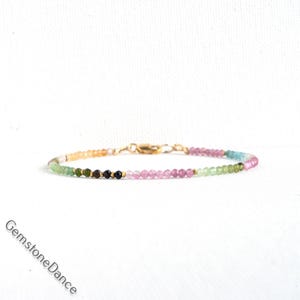 Watermelon Tourmaline Dainty Beaded Bracelet for Women, Mixed Tourmaline Bracelet