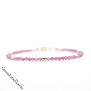 Dainty Pink Tourmaline Bracelet: Gold Filled, Sterling Silver Beaded Bracelet
