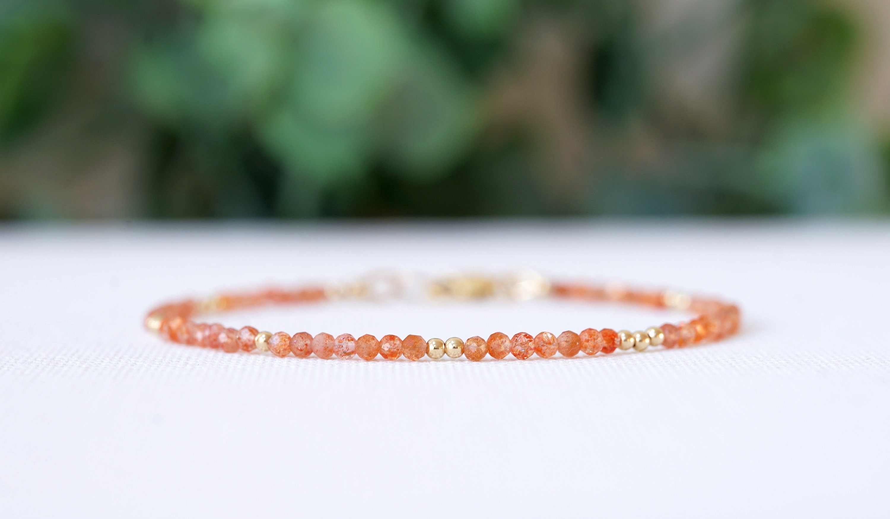 6 chain with 2 adjustable extender Dainty crystal sunstone bracelet in 925 sterling silver 