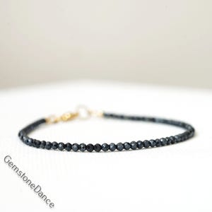 Black Spinel Bracelet for Women, Gold Filled, Sterling Silver