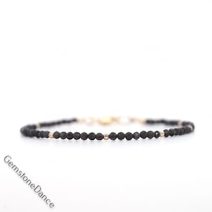 Zwarte obsidiaanarmband voor dames sierlijk kralen natuurlijk kristal, sterlingzilver, gold filled