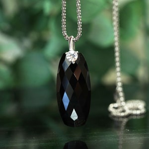 Sterling Silver Black Spinel with Cubic Zirconia Pendant Necklace for Women