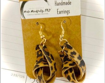 Handmade Faux-Leather Leopard Print Knot Earrings